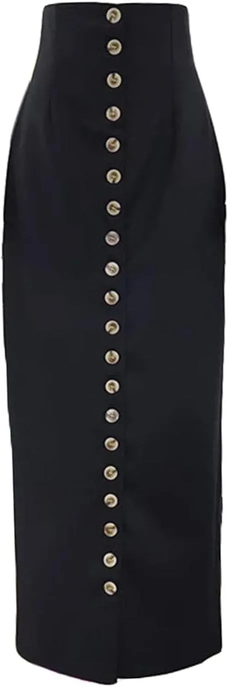 Women's Slimming Elegant Skirt, High Waist Spliced Single Breasted