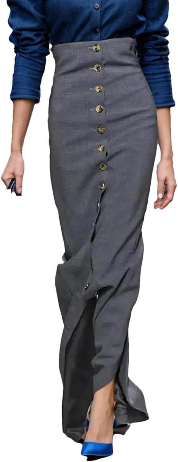 Women's Slimming Elegant Skirt, High Waist Spliced Single Breasted