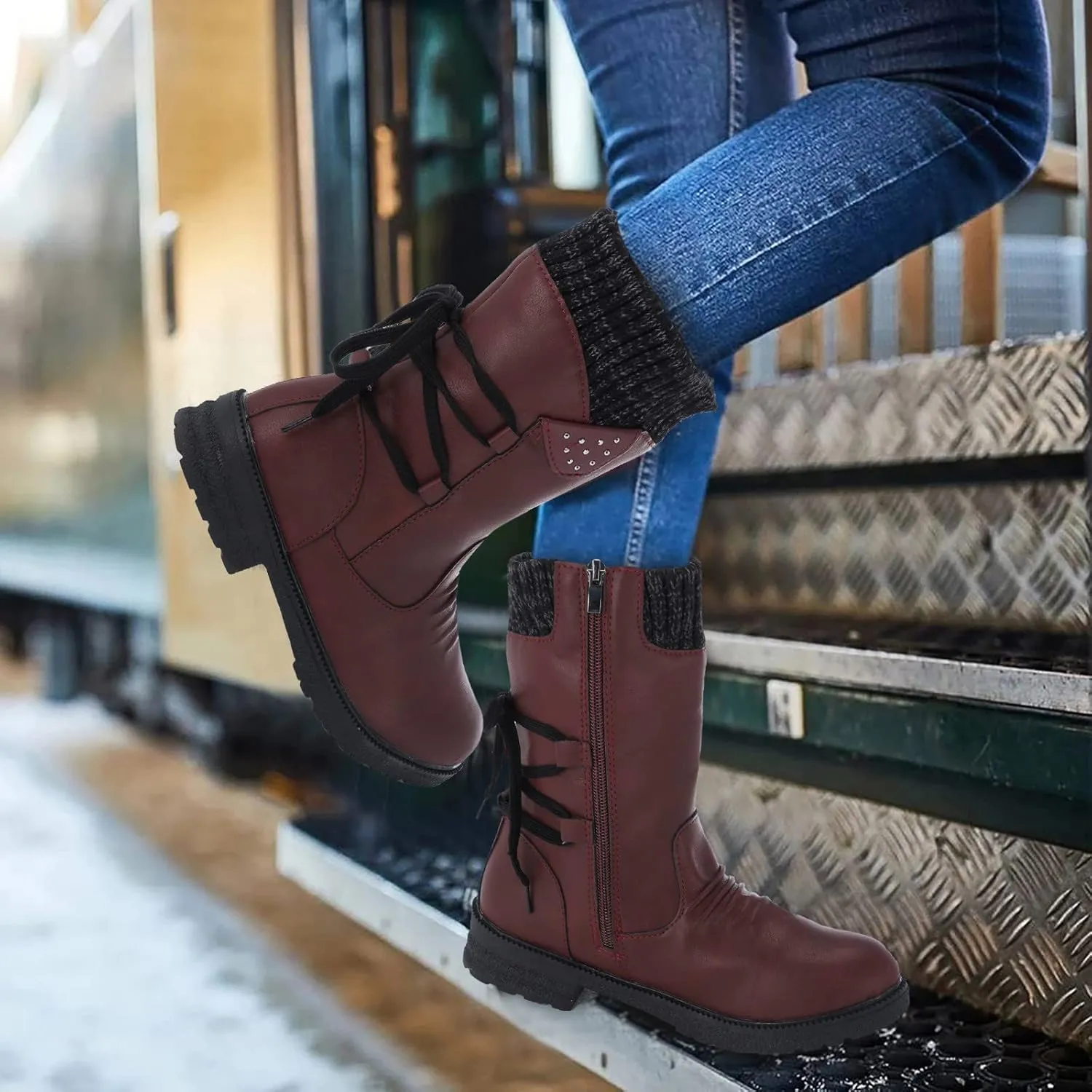 Women's Snow Boots Waterproof Size 12 Women's Duck Boots Waterproof Black Womens Winter Booties Slippers Size 11 Womens Winter Fur Lined Boots Botas De Invierno Para Mujer Para El Agua
