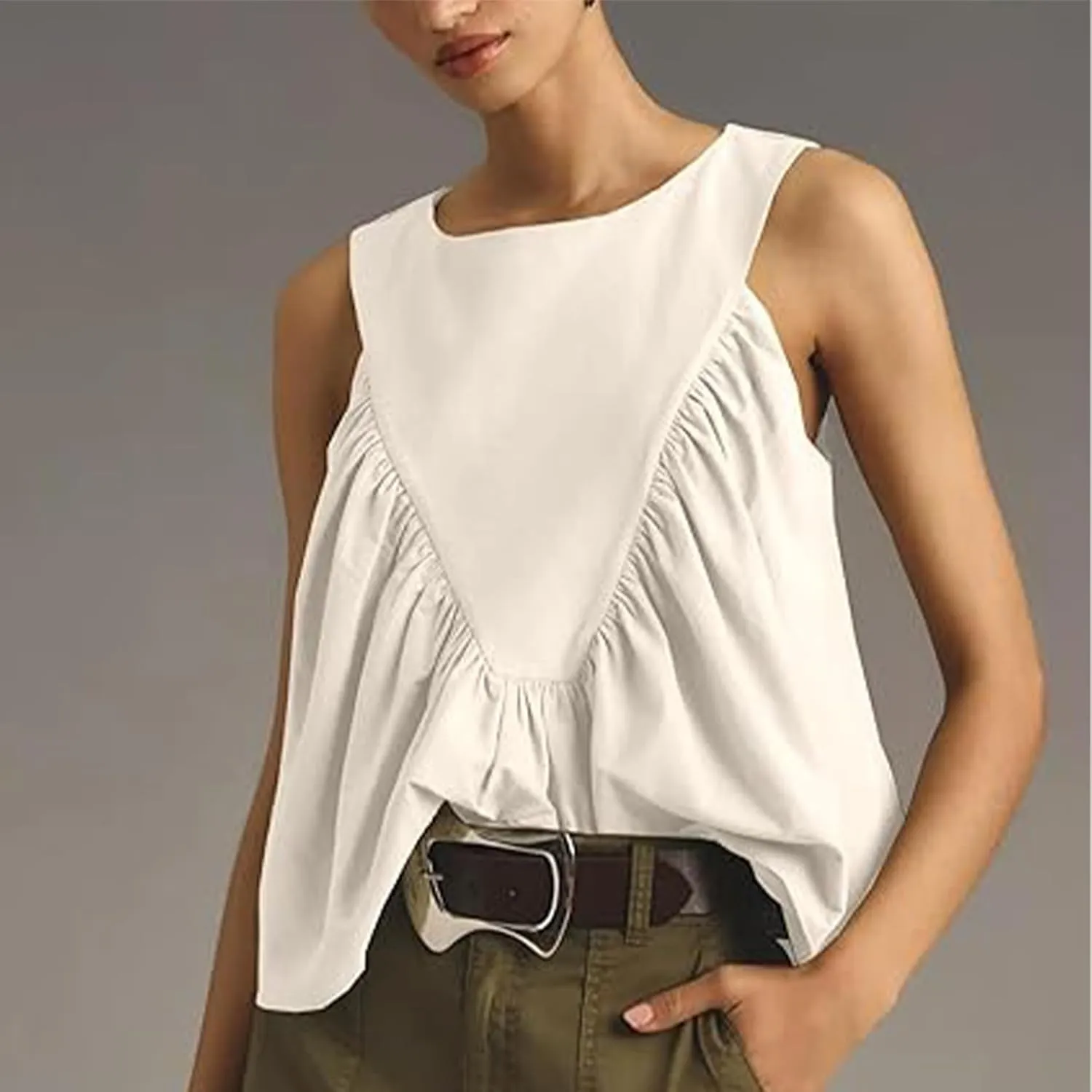 Womens Tank Top Babydoll Peplum Tops Sleeveless Loose Fit Going Out Summer Casual Beach Fashion Vacation Shirts