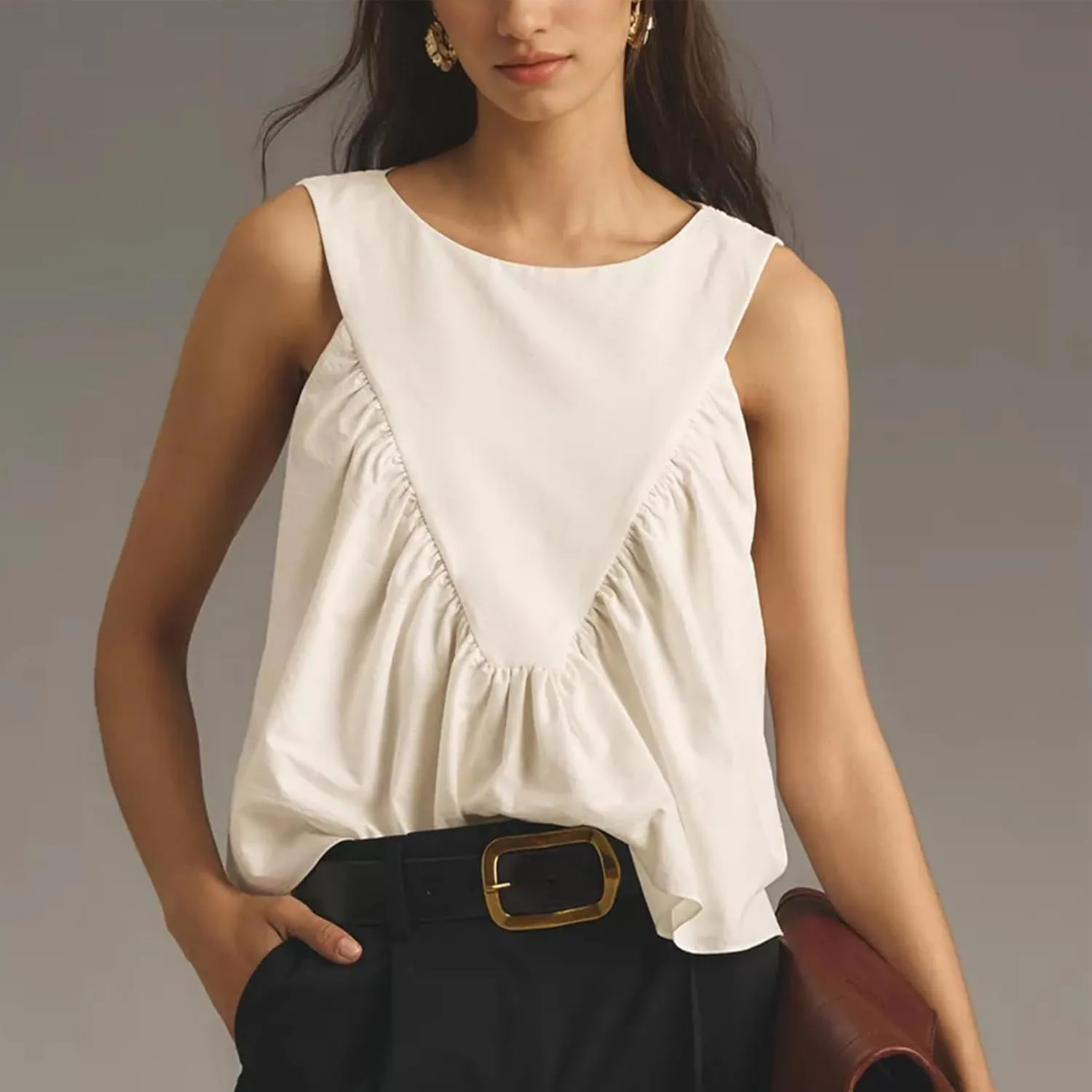 Womens Tank Top Babydoll Peplum Tops Sleeveless Loose Fit Going Out Summer Casual Beach Fashion Vacation Shirts