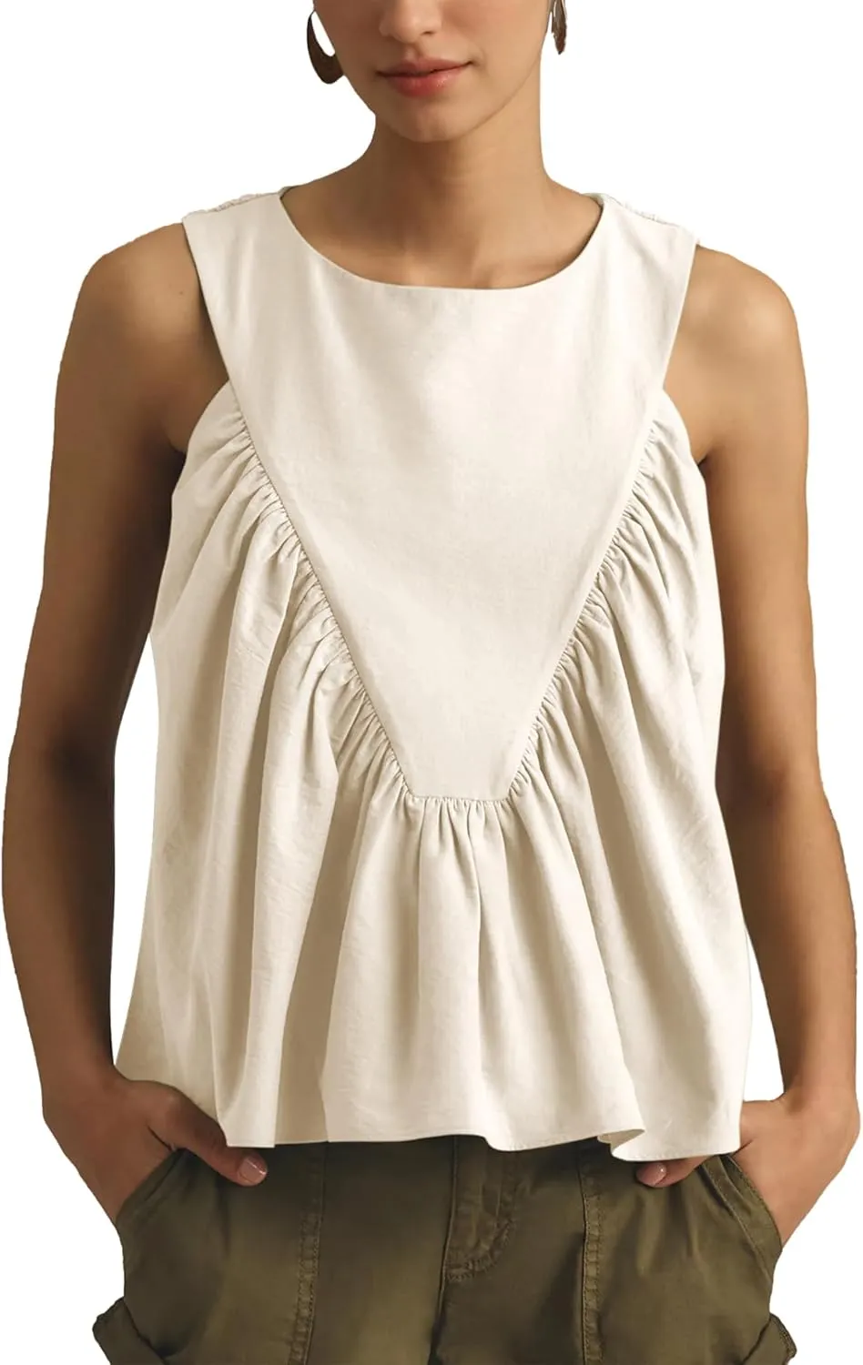 Womens Tank Top Babydoll Peplum Tops Sleeveless Loose Fit Going Out Summer Casual Beach Fashion Vacation Shirts