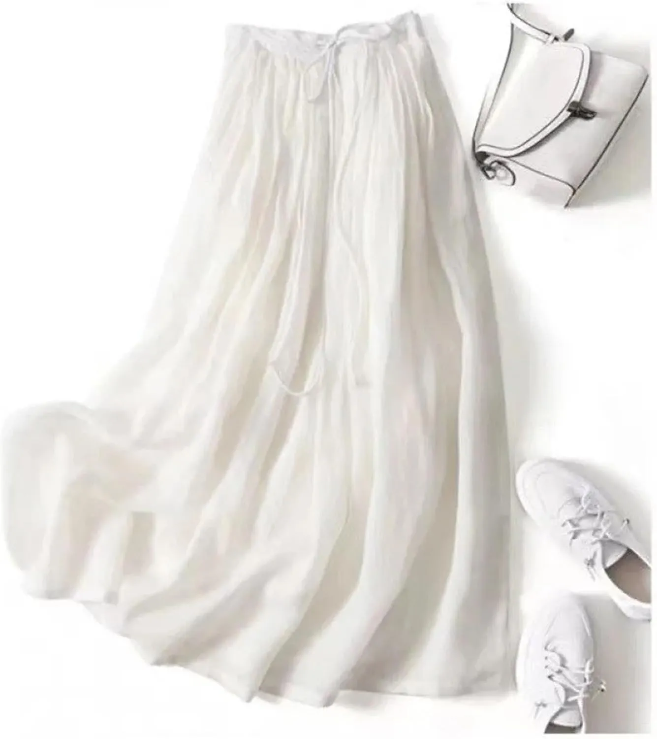 Women's Vintage Cotton Linen Skirt, Elastic Waist Big Pendulum Summer