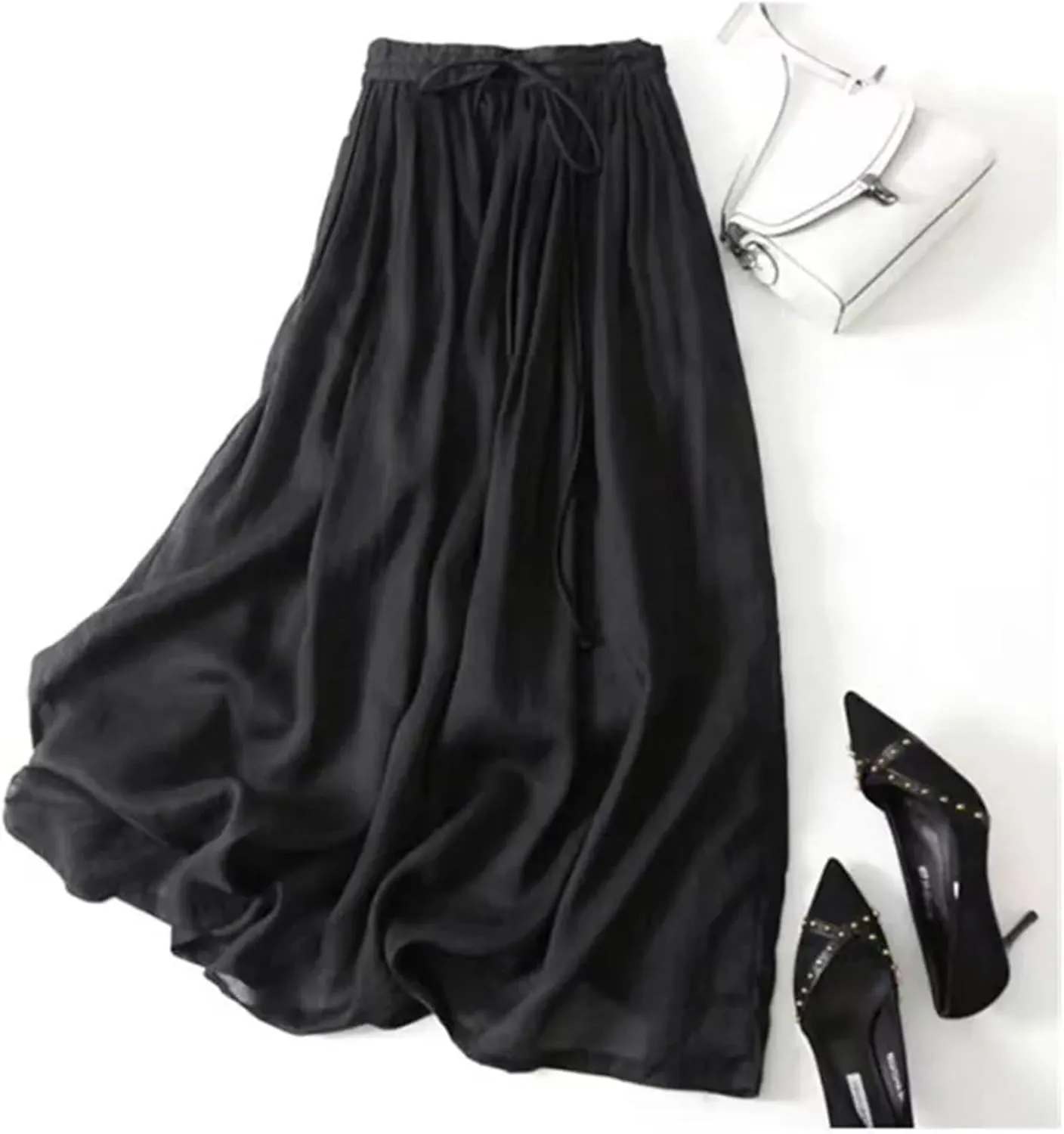 Women's Vintage Cotton Linen Skirt, Elastic Waist Big Pendulum Summer