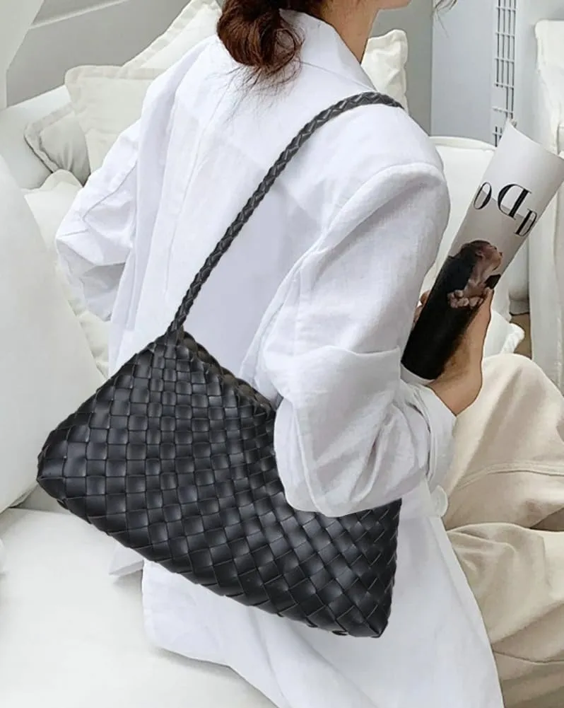 Women's Woven Tote Bag Purse Trendy Woven Shoulder Bag Purses Handbags Handmade Underarm Handbags Vegan Leather Hobo Bag