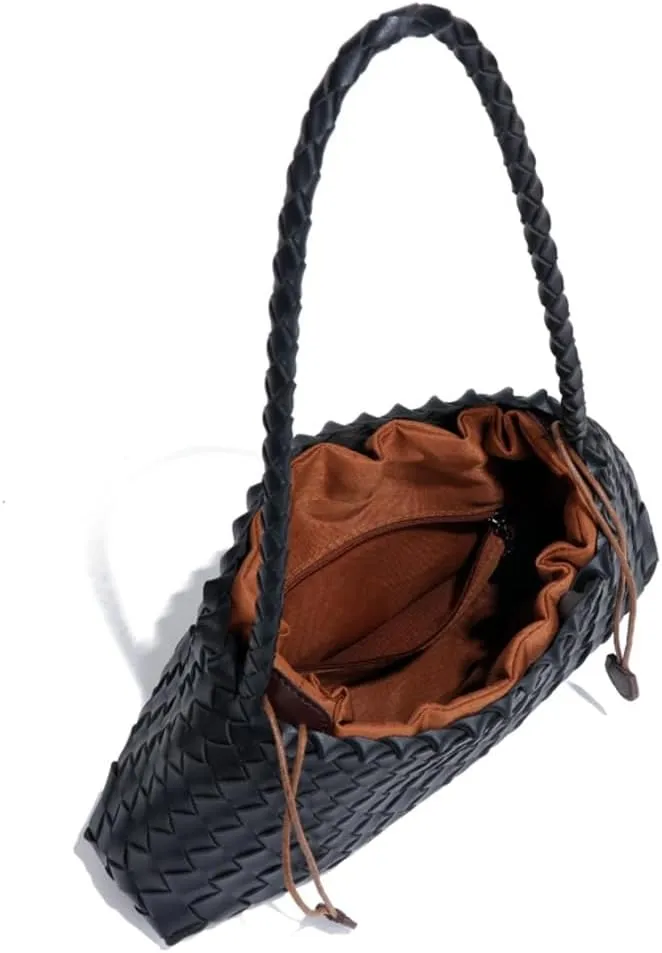 Women's Woven Tote Bag Purse Trendy Woven Shoulder Bag Purses Handbags Handmade Underarm Handbags Vegan Leather Hobo Bag