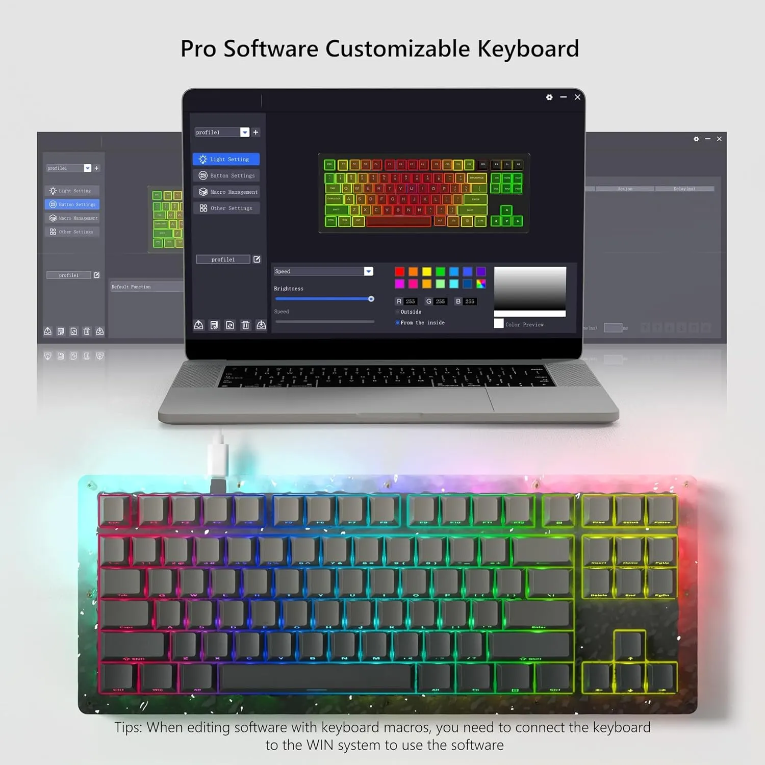 Womier 75% Keyboard CNC Acrylic Clear Mechanical Gaming Keyboard, TKL Custom RGB Key Board with Hot Swappable, Prelubricated Linear Switch Gradual PBT Keycaps for Mac/Win,Black