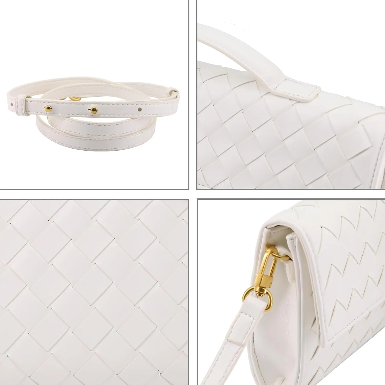 Woven Clutch Purse for Women Designer Shoulder Handbag Leather Crossbody Evening Bag with Detachable Chain