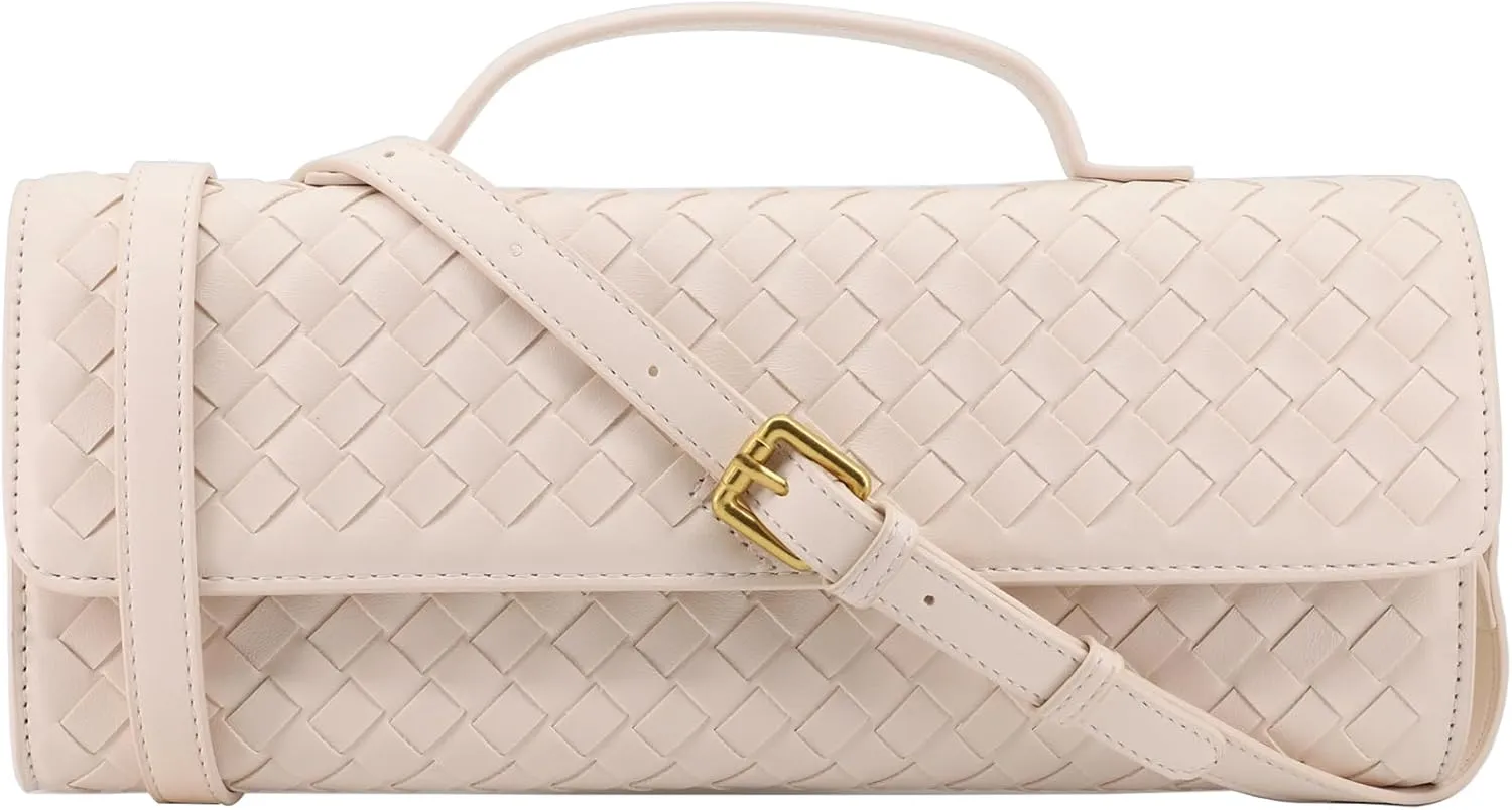 Woven Clutch Purse for Women Designer Shoulder Handbag Leather Crossbody Evening Bag with Detachable Chain