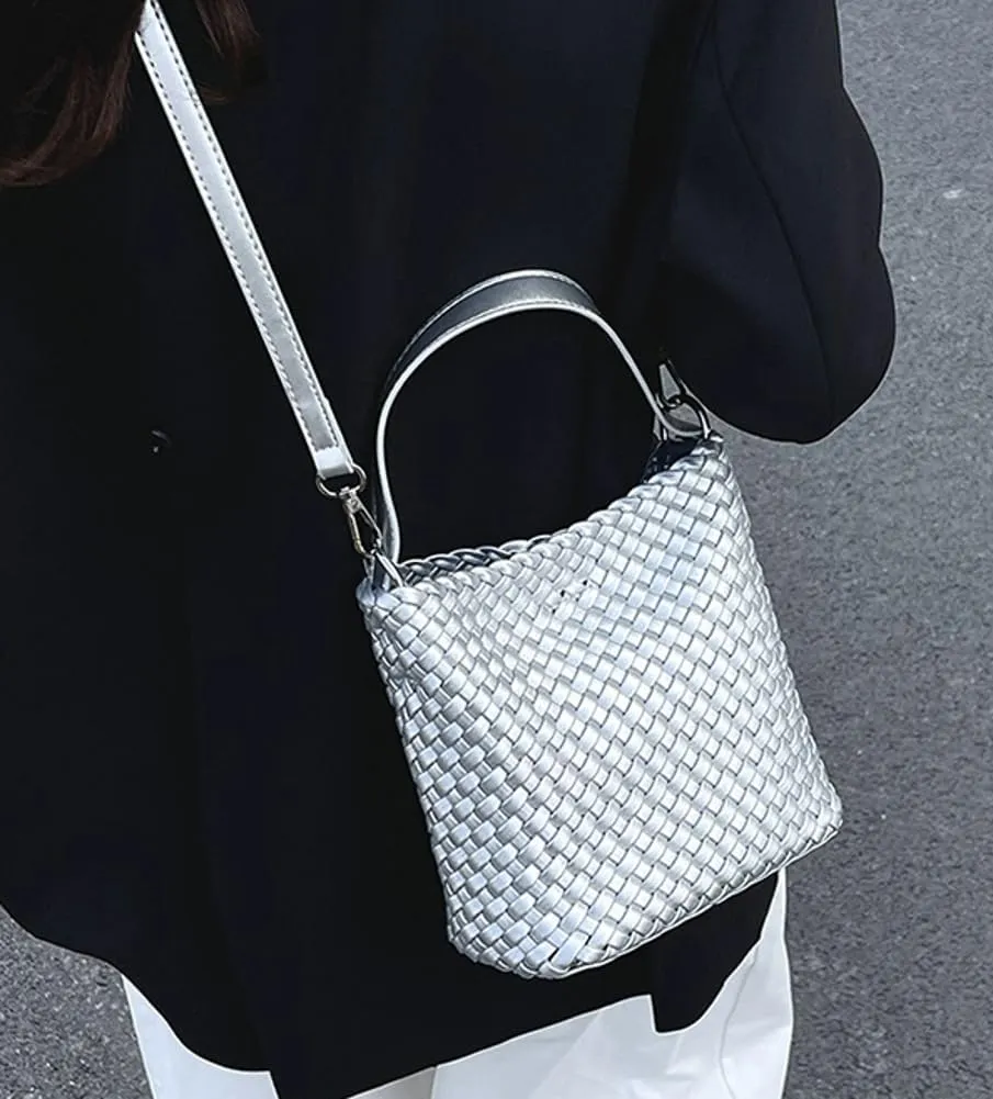 Woven Crossbody Purse Clutch for Women Trendy Woven Tote Bags Shoulder Hobo Bag Satchel Mini PU Leather Top-Handle Handbag