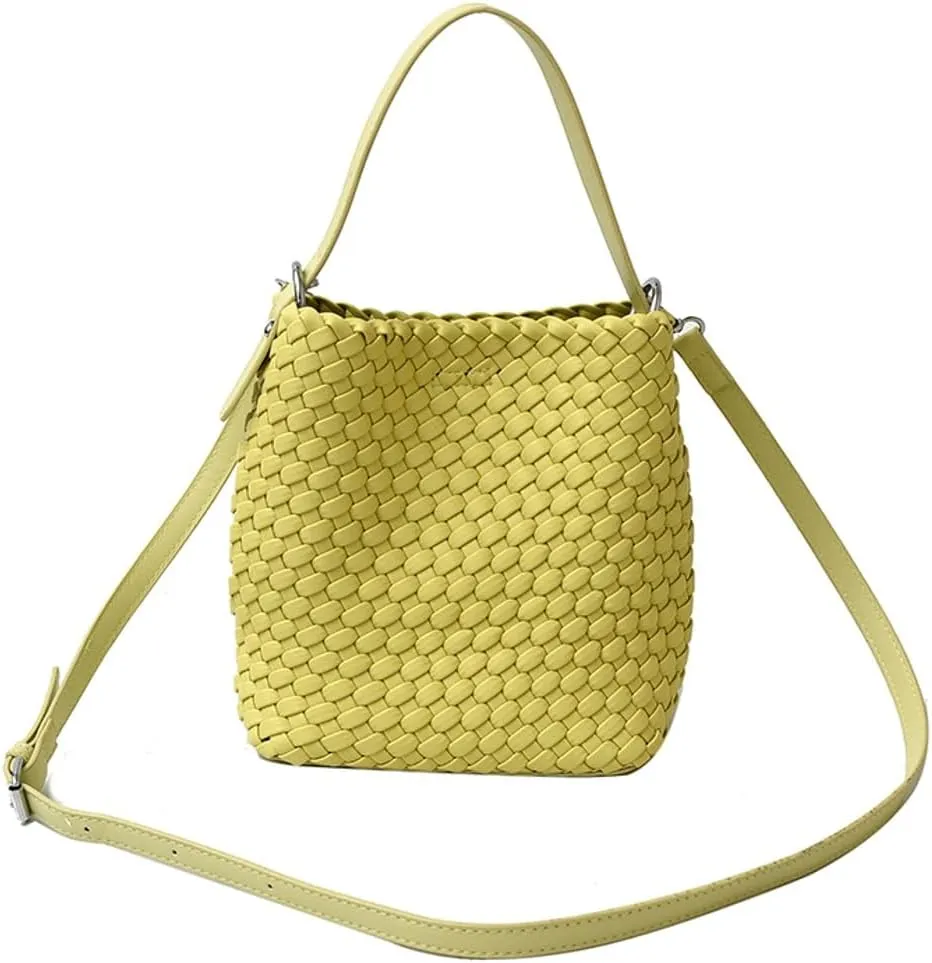 Woven Crossbody Purse Clutch for Women Trendy Woven Tote Bags Shoulder Hobo Bag Satchel Mini PU Leather Top-Handle Handbag