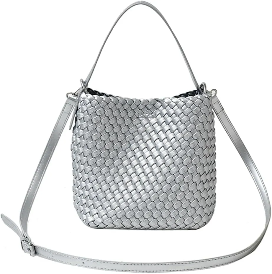 Woven Crossbody Purse Clutch for Women Trendy Woven Tote Bags Shoulder Hobo Bag Satchel Mini PU Leather Top-Handle Handbag