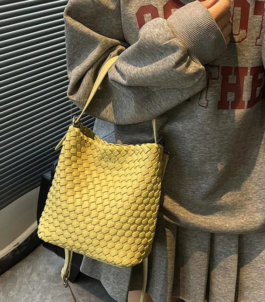 Woven Crossbody Purse Clutch for Women Trendy Woven Tote Bags Shoulder Hobo Bag Satchel Mini PU Leather Top-Handle Handbag