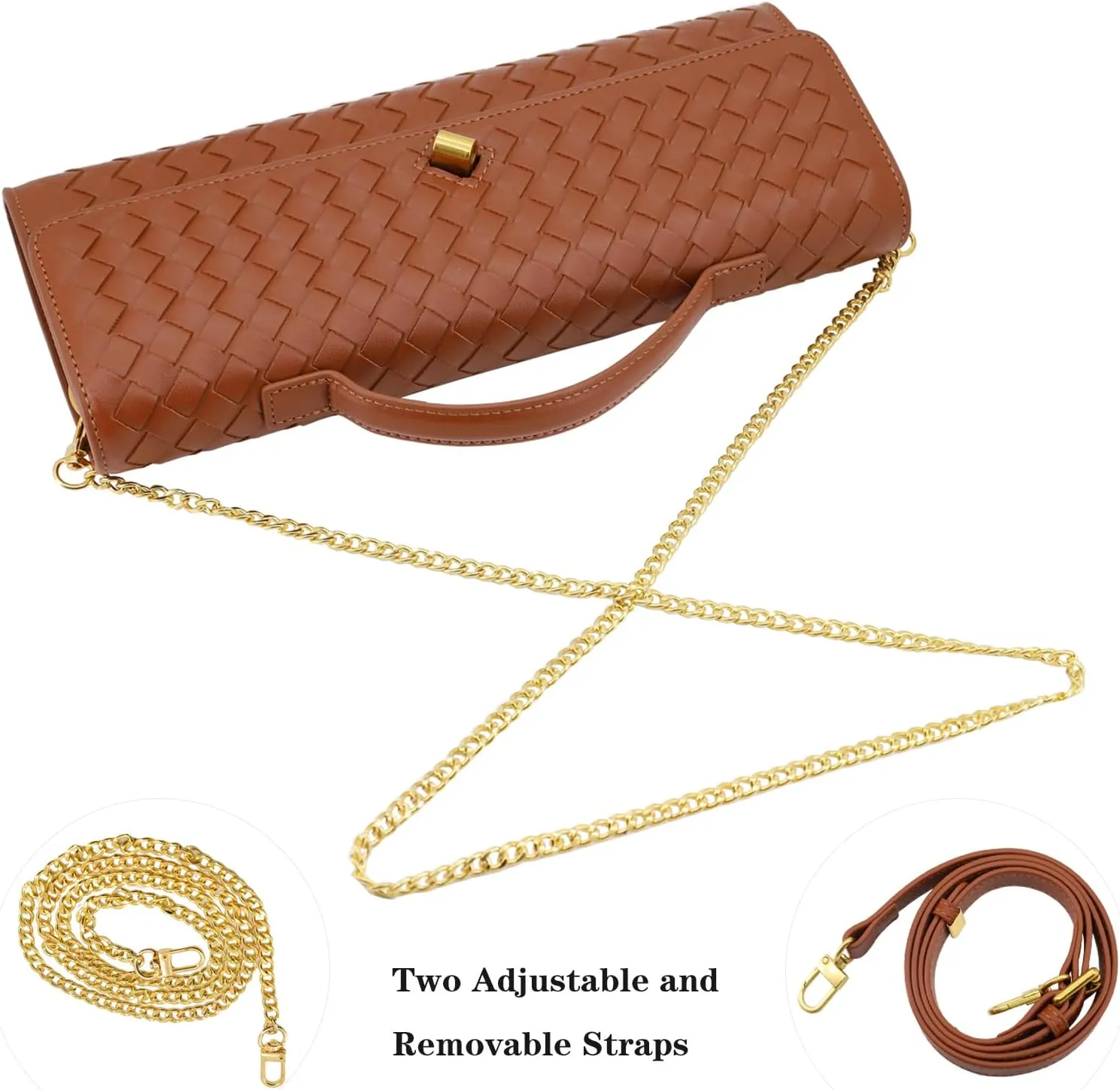 Woven Evening Clutch Purses for Women, Leather Crossbody Purse Shoulderbag for Wedding Party