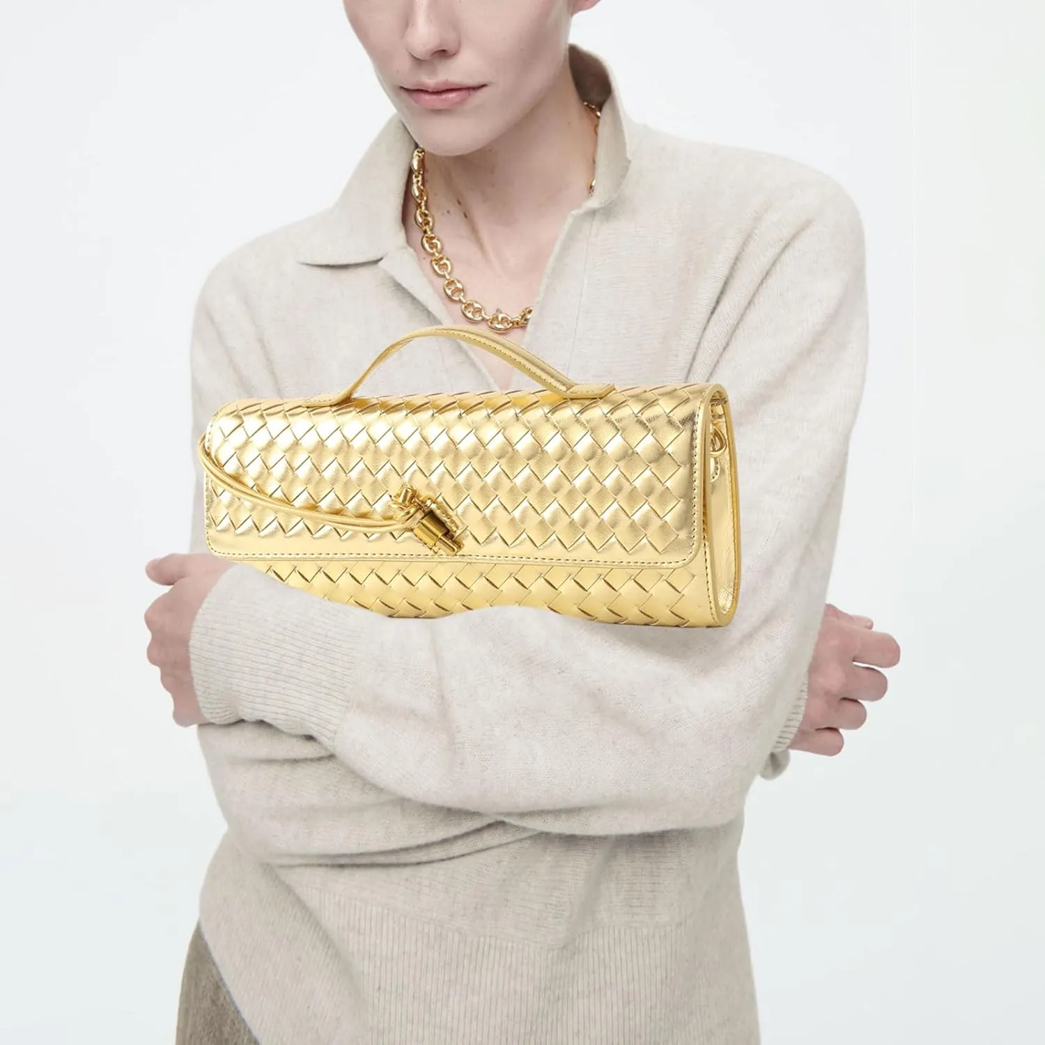 Woven Handbag for Women Evening Shoulder Bag Casual Leather Handbag Fashion Crossbody Clutch Purse