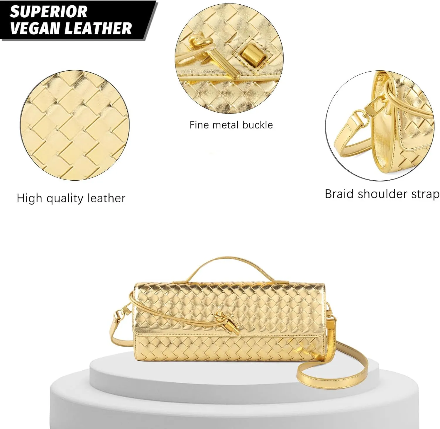 Woven Handbag for Women Evening Shoulder Bag Casual Leather Handbag Fashion Crossbody Clutch Purse