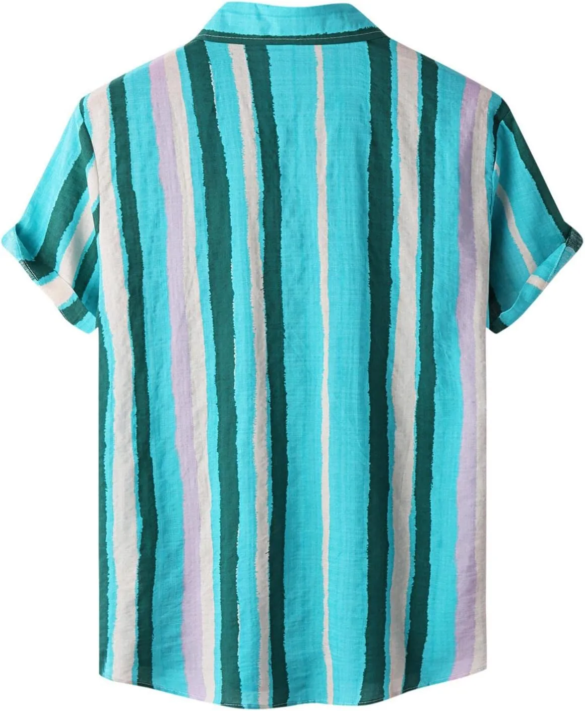 WUAI-Men Cotton Linen Striped Shirts Short Sleeve Button Down Hawaiian Tropical Shirts Vintage Casual Beach Summer Tops