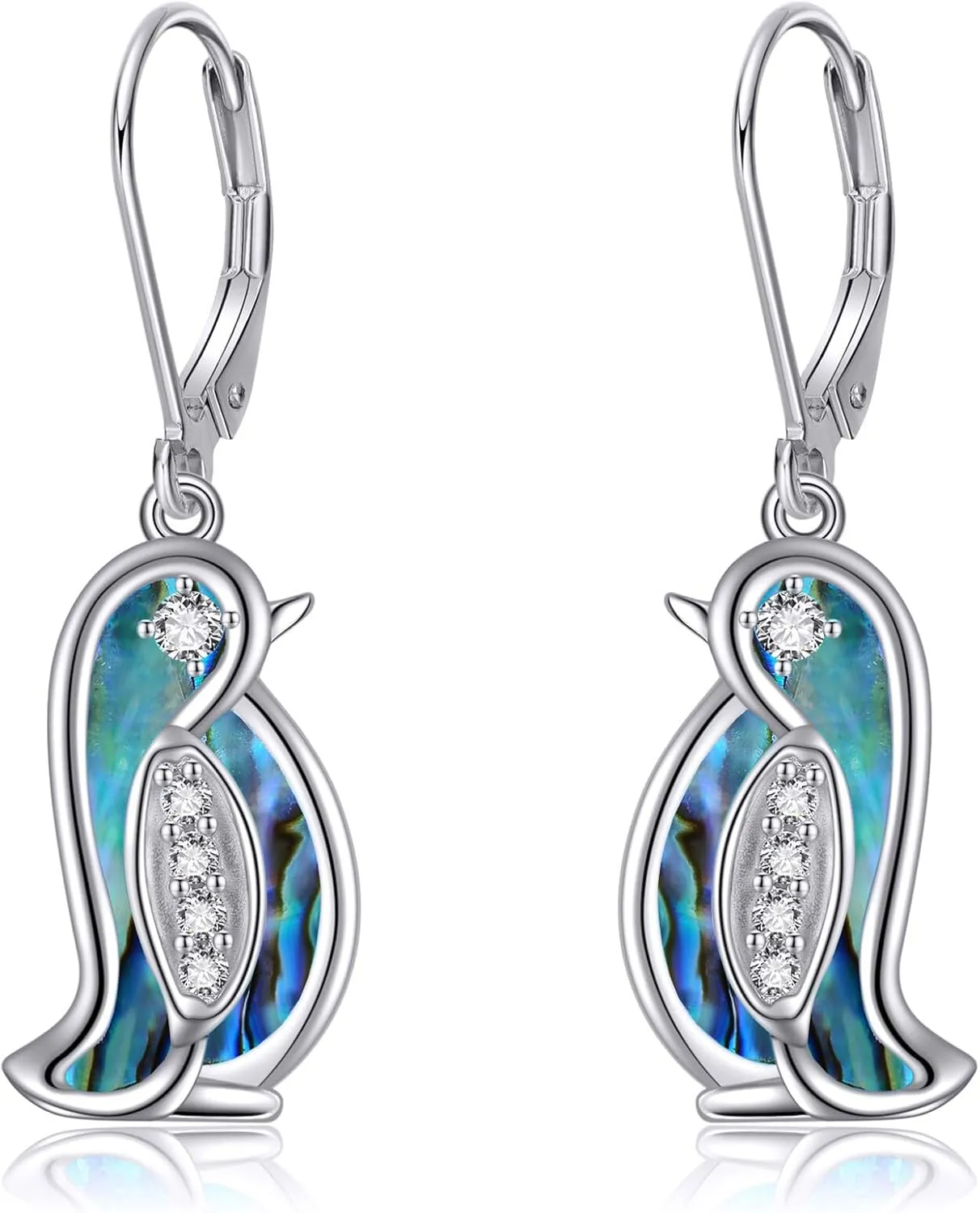 YFN Penguin Sterling Silver Penguin Opal Earrings - Abalone Shell, Dangle Drop Design for Women & Girls Gifts