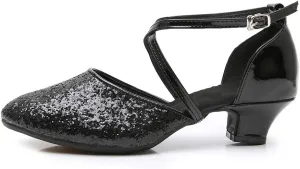 YKXLM Closed Toe Ballroom Dance Shoes Low Heel Character Shoes Dancing Pump for Women and Girls,DY115