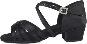 YKXLM Silk Fabric Black Latin Dance Shoes for Girls Latin Ballroom Dance Shoes Girls with Diamond Buckle,Model US-TL-LP1202-ZSZK, 4.5 M Little Kid