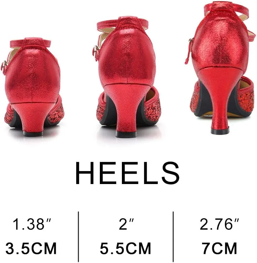 YKXLM Women's Leather Latin Closed Toe Dance Shoes Low Heel Ballroom Party Salsa Dance Shoes Model-DYZPZK