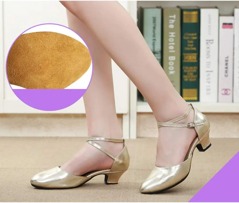 YKXLM Women's Leather Latin Closed Toe Dance Shoes Low Heel Ballroom Party Salsa Dance Shoes Model-DYZPZK