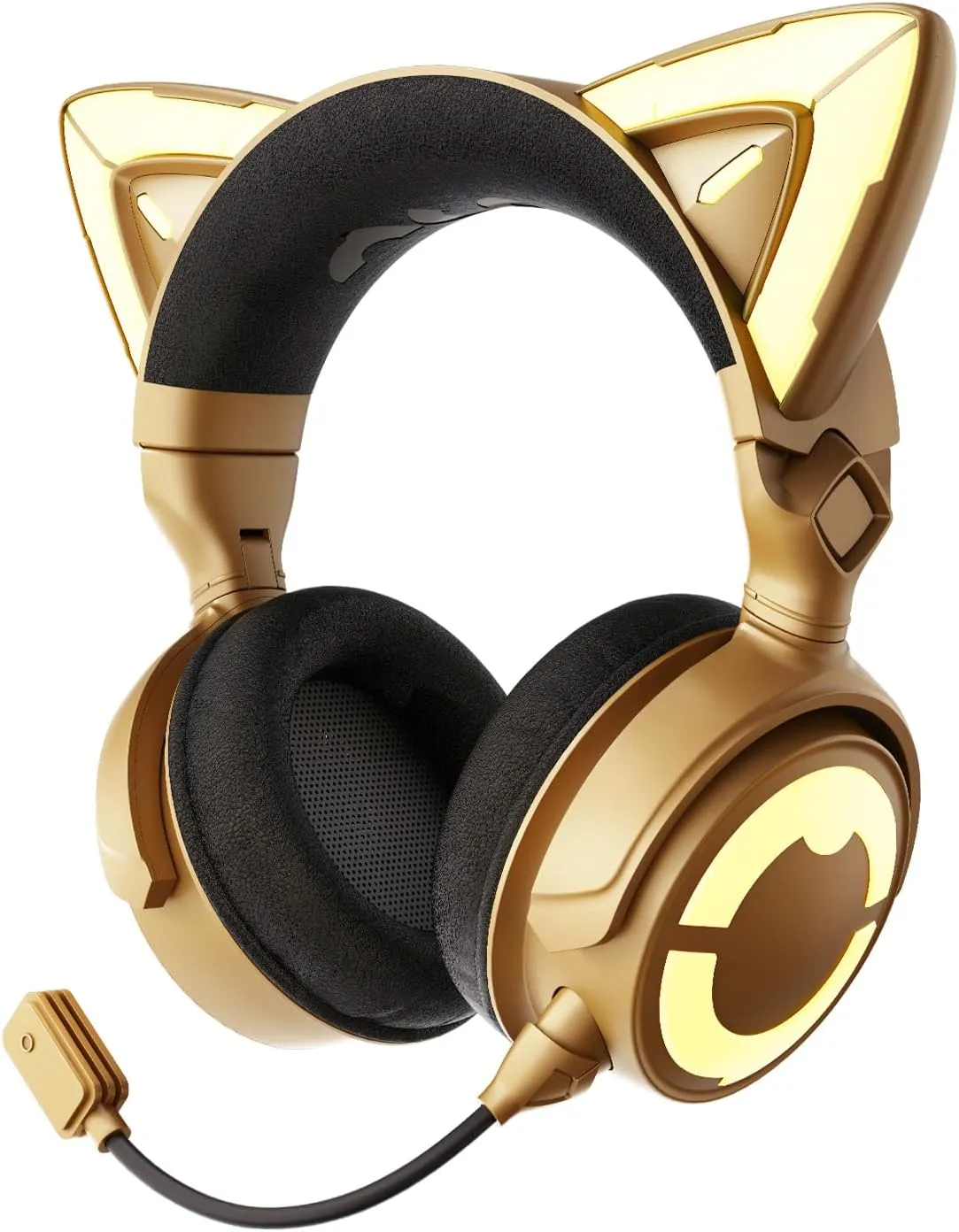 YOWU Cat Ear Headphones DJ, RGB Wireless & Wired Gaming Headset with Microphone for PC/PS4/PS5/XBOX/Switch, Customizable Lighting and Effec for Gamer(Gold)