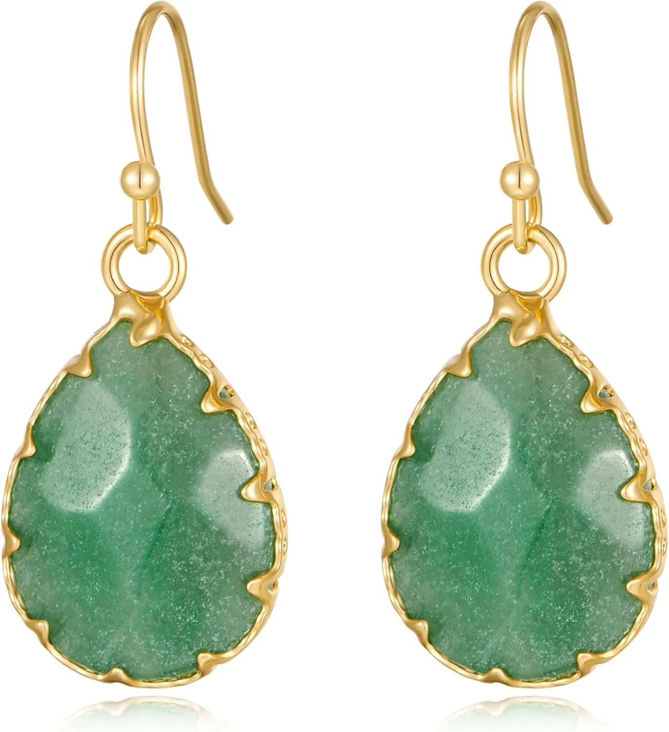YUJIE Green Stone Earrings Natural Stone Earring for Women Handmade Gold Plated Dangle Hook Earrings Fashion Jewelry
